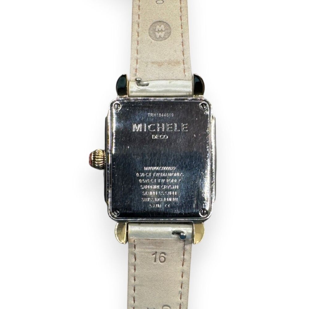 Rare MICHELE Deco Madison Mid Carousel Two-Tone Rainbow Topaz Diamond Watch - Picture 10 of 15